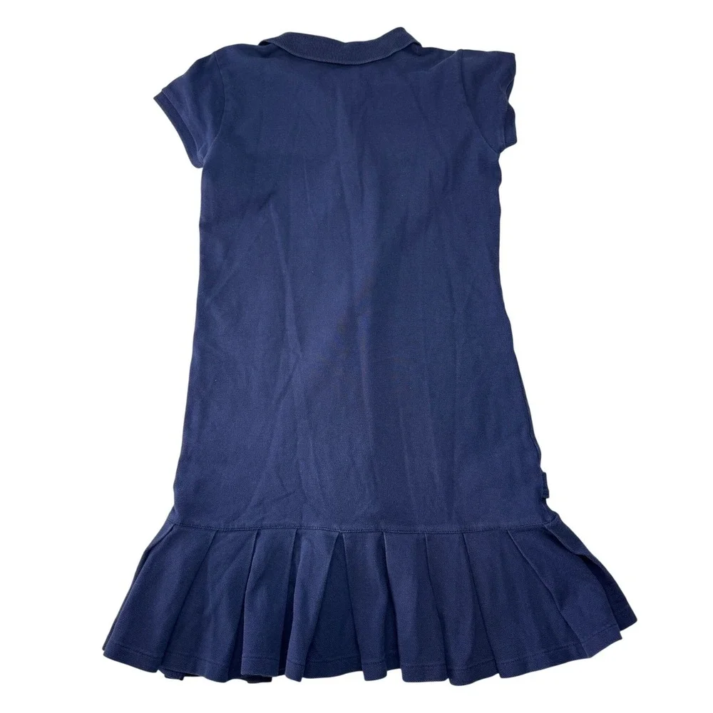 Ralph Lauren Girls Navy Blue Cotton Pleated Polo Shirt Dress Size M 8-10